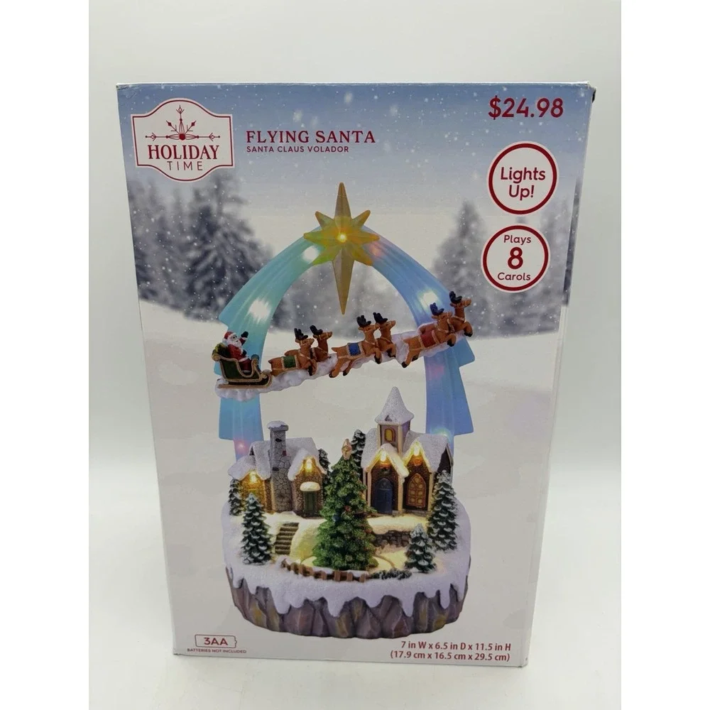 NIB 2024 Holiday Time Christmas Flying Santa Village Light Up & Plays 8 Carols‎